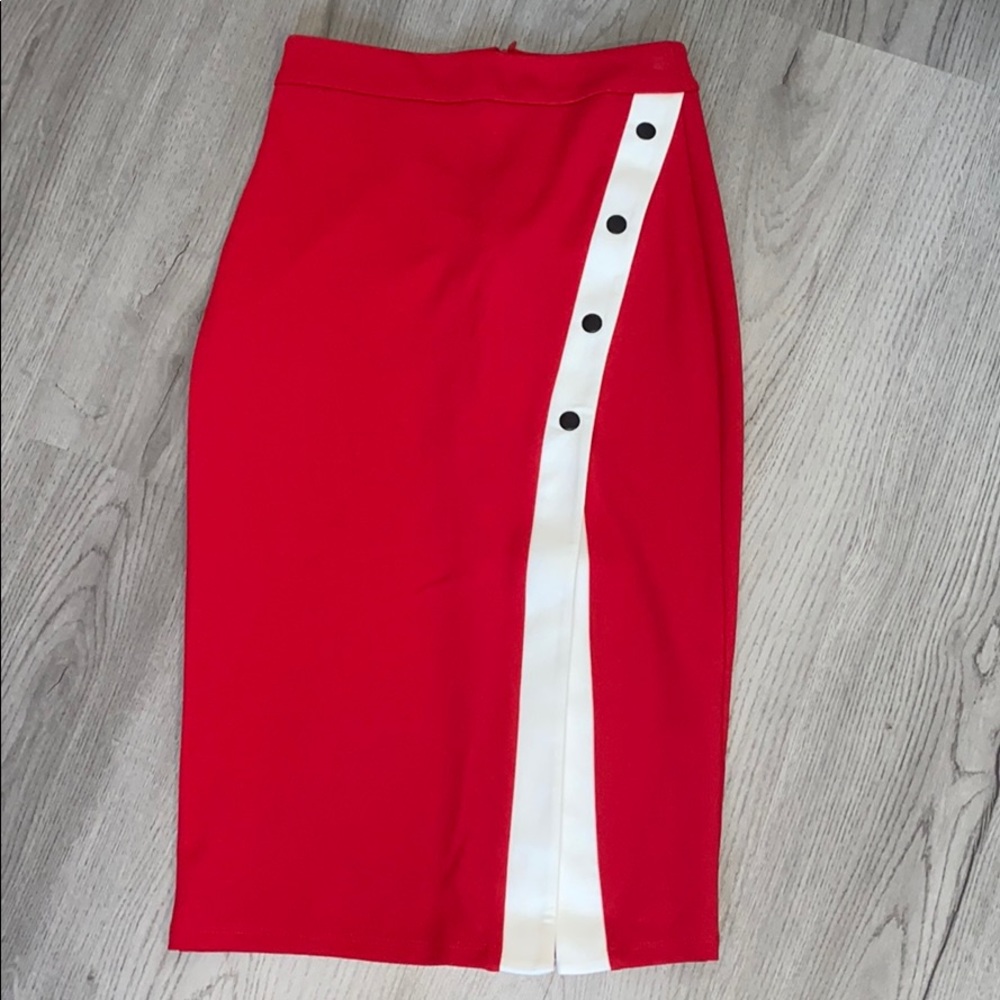 red midi sport style skirt